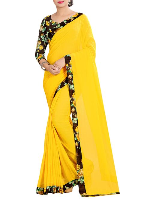 yellow bordered saree with blouse - 14551311 - Very Small Image - 1