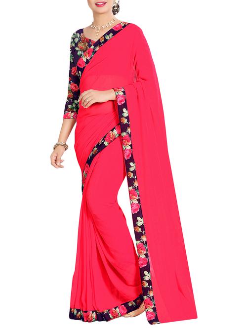 floral lace bordered saree with blouse - 14551313 - Very Small Image - 1