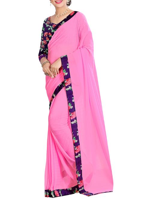 pink bordered saree with blouse - 14551315 - Very Small Image - 1