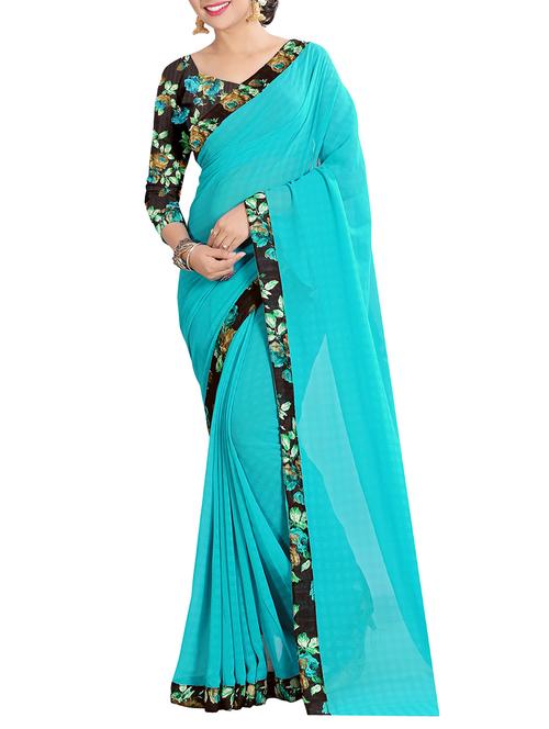 blue bordered saree with blouse - 14551319 - Very Small Image - 1