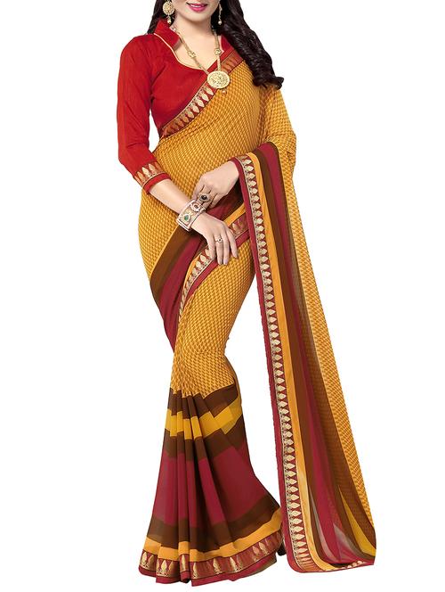 contrast bordered printed saree with blouse - 14551362 - Very Small Image - 1