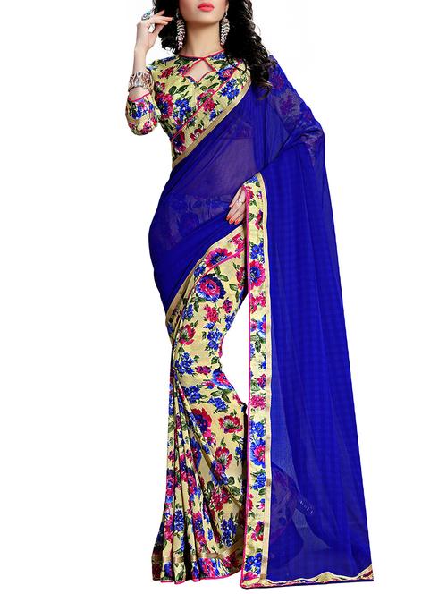 blue half & half saree with blouse - 14551371 - Very Small Image - 1