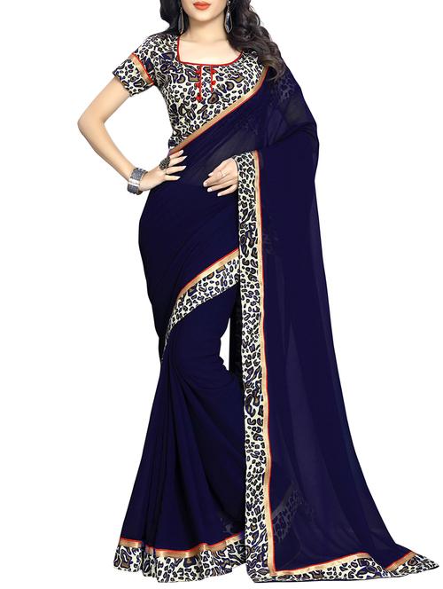 blue bordered saree with blouse - 14551391 - Very Small Image - 1