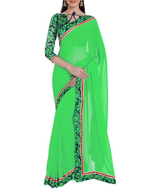 shamrock green bordered saree with blouse - 14551463 - Very Small Image - 1
