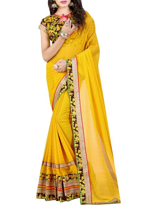 yellow bordered saree with blouse - 14551486 - Very Small Image - 1
