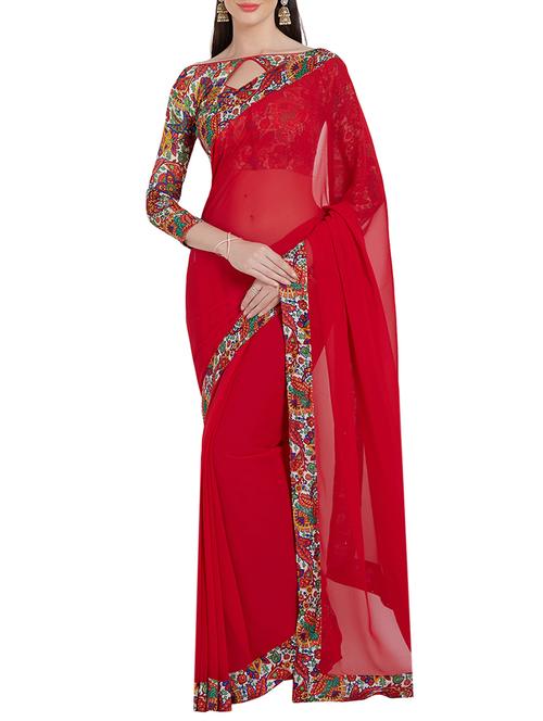 cherry red bordered saree with blouse - 14551505 - Very Small Image - 1