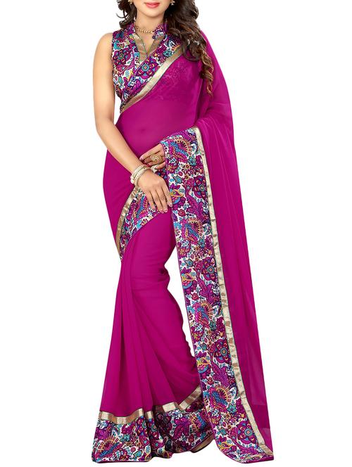 fuchia bordered saree with blouse - 14551525 - Very Small Image - 1