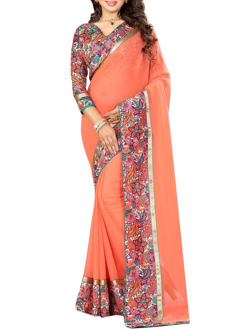 printed lace bordered saree with blouse - 14551526 - Very Small Image - 1