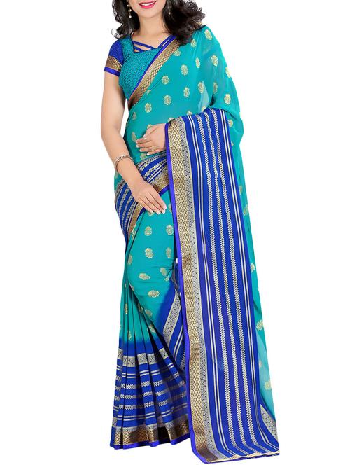 blue georgette printed saree with blouse - 14551543 - Very Small Image - 1
