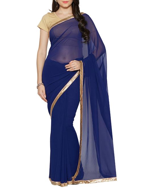 navy blue bordered saree with blouse - 14551598 - Very Small Image - 1