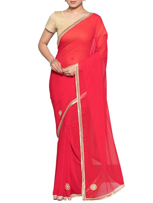 red bordered saree with blouse - 14551600 - Very Small Image - 1