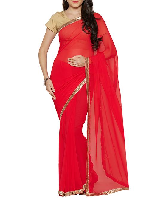 red bordered saree with blouse - 14551601 - Very Small Image - 1