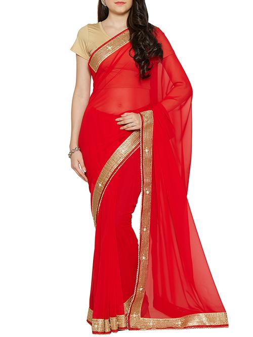 red bordered saree with blouse - 14551612 - Very Small Image - 1