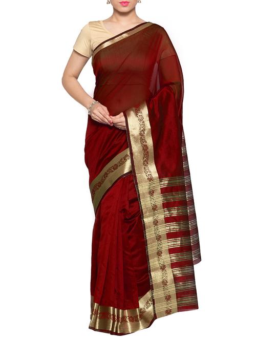 red bordered saree with blouse - 14551655 - Very Small Image - 1