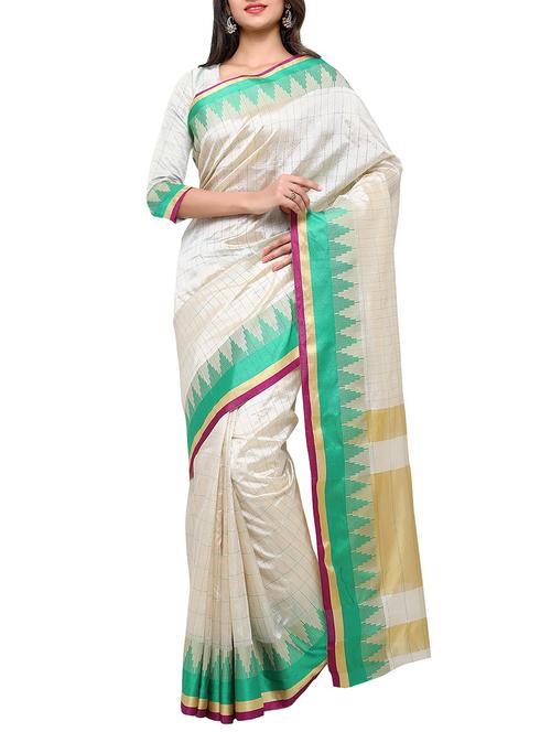 temple bordered checkered woven saree with blouse - 14551663 - Very Small Image - 1