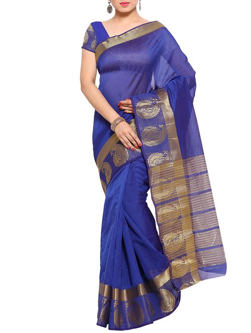 blue woven saree with blouse - 14551667 - Very Small Image - 1