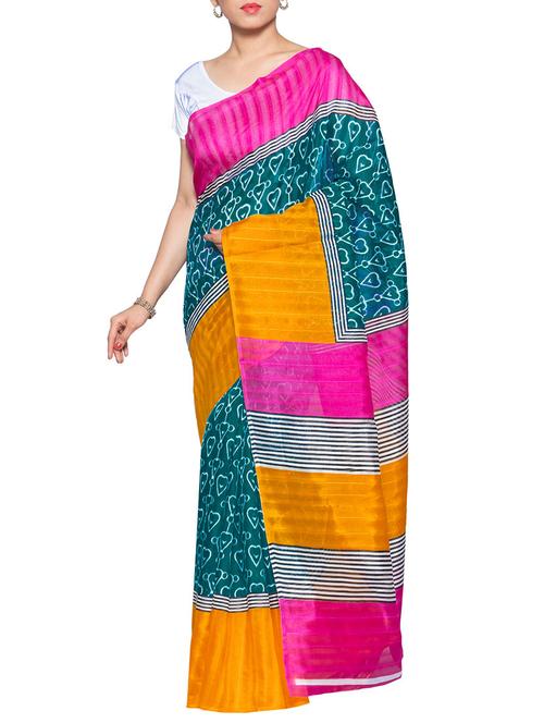 contrast bordered bhagalpuri saree with blouse - 14551724 - Very Small Image - 1