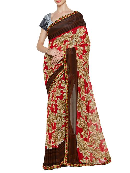 floral printed saree with blouse - 14551783 - Very Small Image - 1