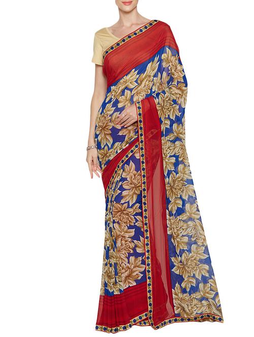 floral printed saree with blouse - 14551784 - Very Small Image - 1
