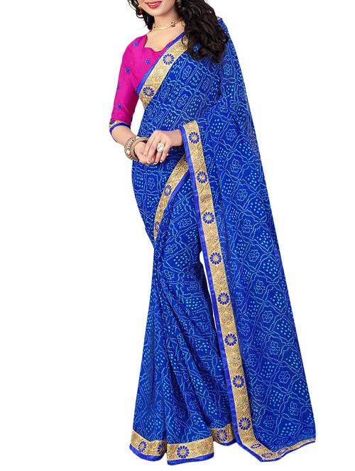 zari lace bandhani saree with blouse - 14551820 - Very Small Image - 1