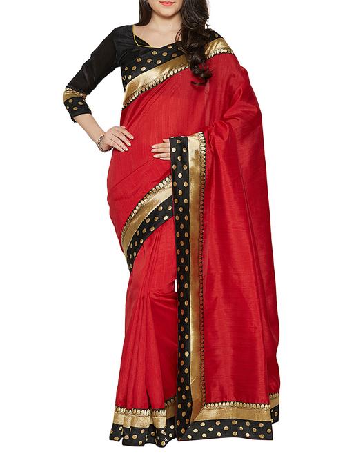 red bordered saree with blouse - 14552127 - Very Small Image - 1