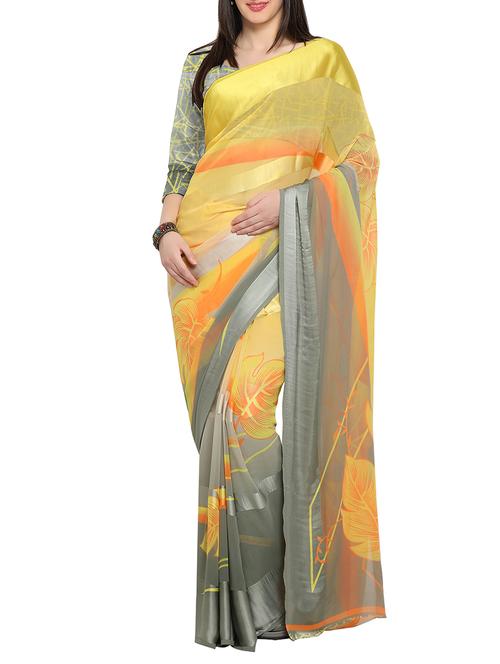 orange satin printed saree with blouse - 14552183 - Very Small Image - 1