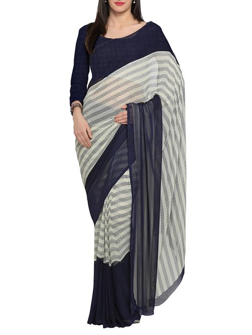 stripes printed saree with blouse - 14552187 - Very Small Image - 1