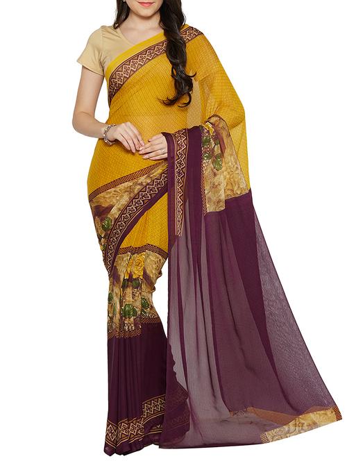 purple chiffon printed saree with blouse - 14552208 - Very Small Image - 1