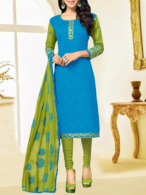 sky blue cotton blend unstitched dress material - 14552815 - Very Small Image - 1