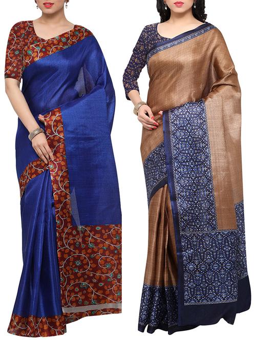multi colored tussar silk combo saree with blouse - 14553717 - Very Small Image - 1