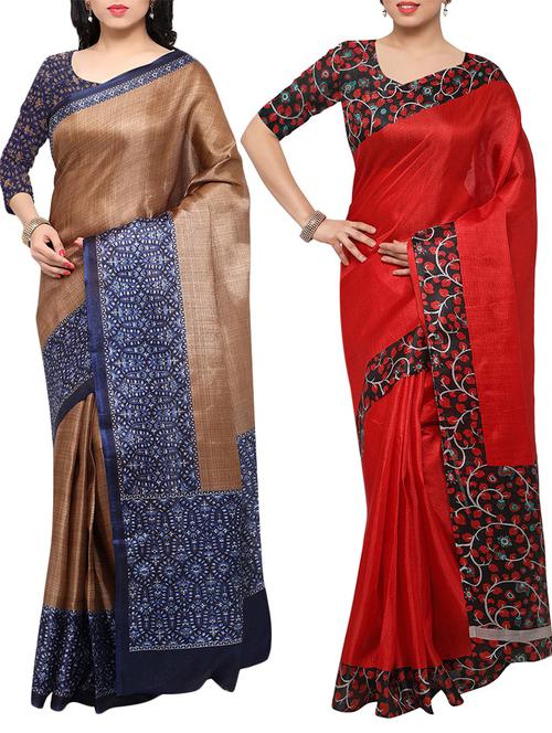 multi colored tussar silk combo saree with blouse - 14553718 - Very Small Image - 1
