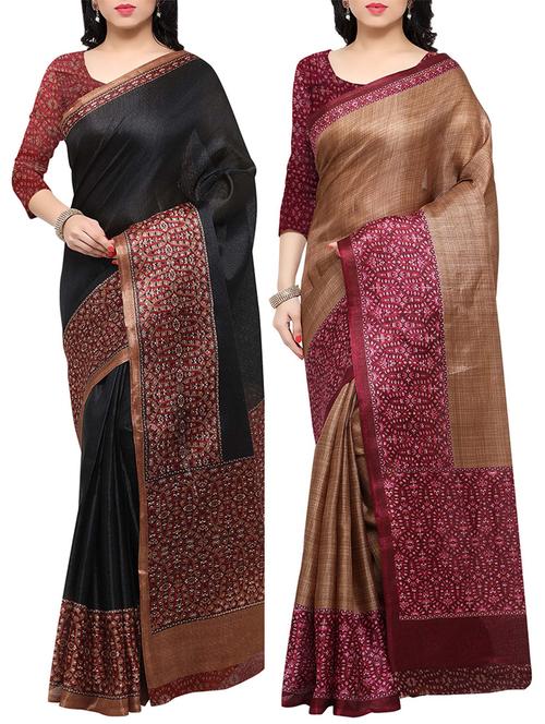 multi colored tussar silk combo saree with blouse - 14553721 - Very Small Image - 1
