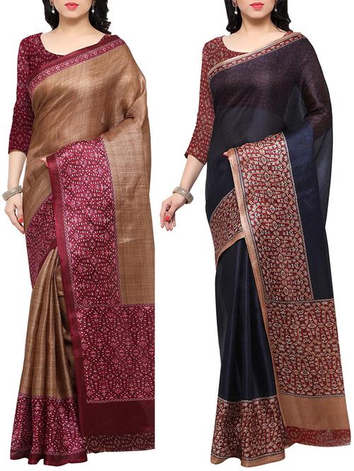 multi colored tussar silk combo saree with blouse - 14553723 - Very Small Image - 1