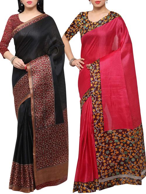 multi colored tussar silk combo saree with blouse - 14553744 - Very Small Image - 1