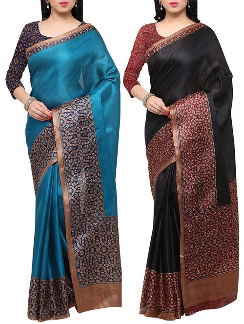 multi colored tussar silk combo saree with blouse - 14553748 - Very Small Image - 1