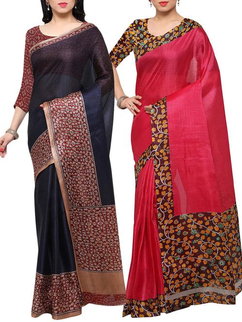 multi colored tussar silk combo saree with blouse - 14553761 - Very Small Image - 1