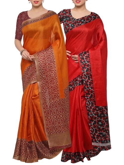 multi colored tussar silk combo saree with blouse - 14553771 - Very Small Image - 1