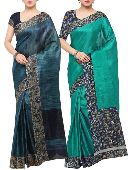 multi colored tussar silk combo saree with blouse - 14553778 - Very Small Image - 1