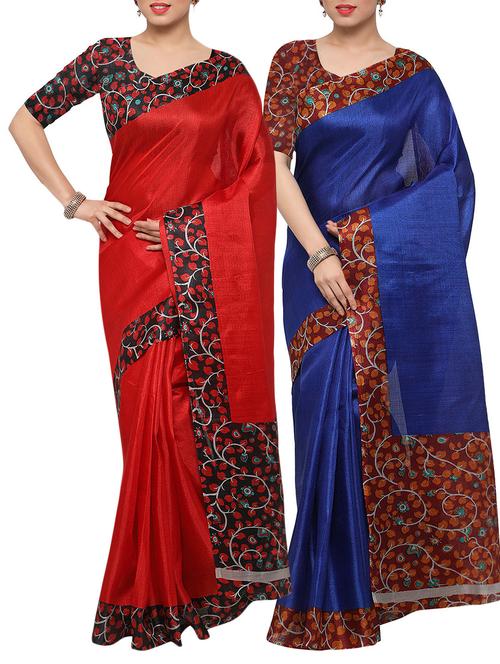 multi colored tussar silk combo saree with blouse - 14553786 - Very Small Image - 1