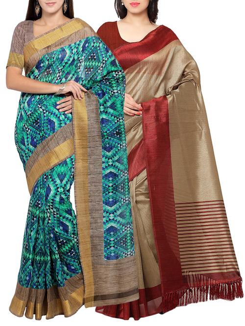 multi colored tussar silk combo saree with blouse - 14553843 - Very Small Image - 1