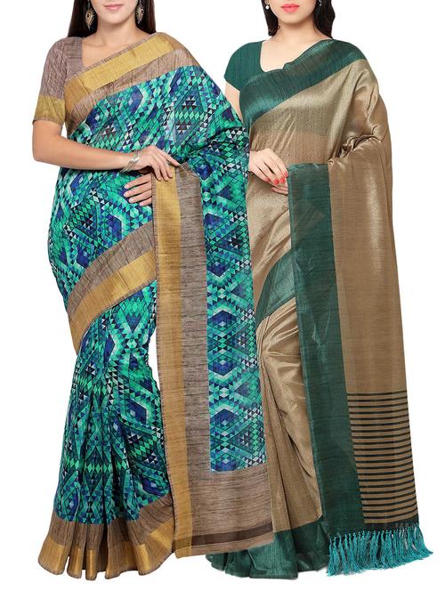 multi colored tussar silk combo saree with blouse - 14553845 - Very Small Image - 1