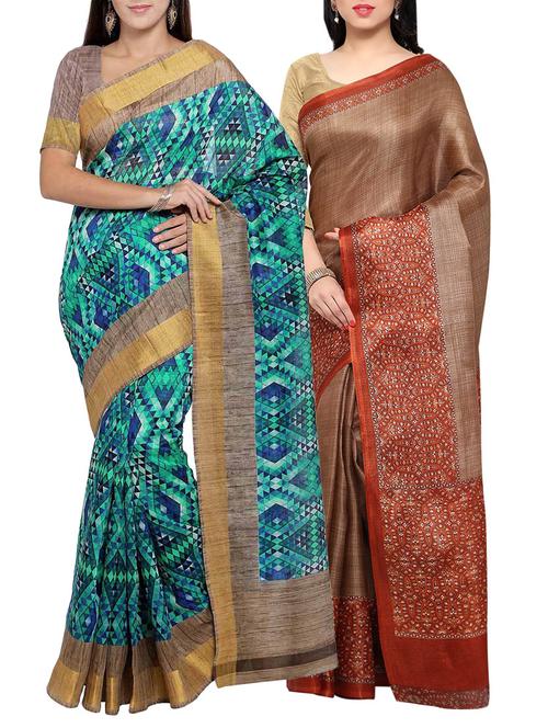 multi colored tussar silk combo saree with blouse - 14553861 - Very Small Image - 1