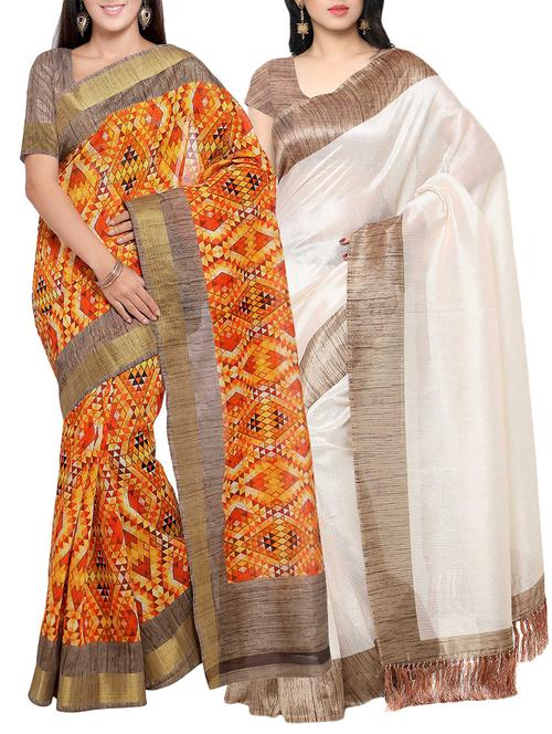 multi colored tussar silk combo saree with blouse - 14553872 - Very Small Image - 1