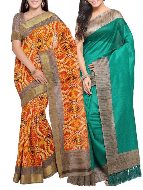 multi colored tussar silk combo saree with blouse - 14553878 - Very Small Image - 1