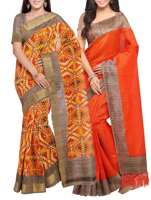 multi colored tussar silk combo saree with blouse - 14553880 - Very Small Image - 1