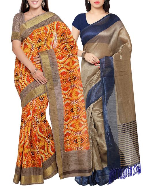 multi colored tussar silk combo saree with blouse - 14553883 - Very Small Image - 1