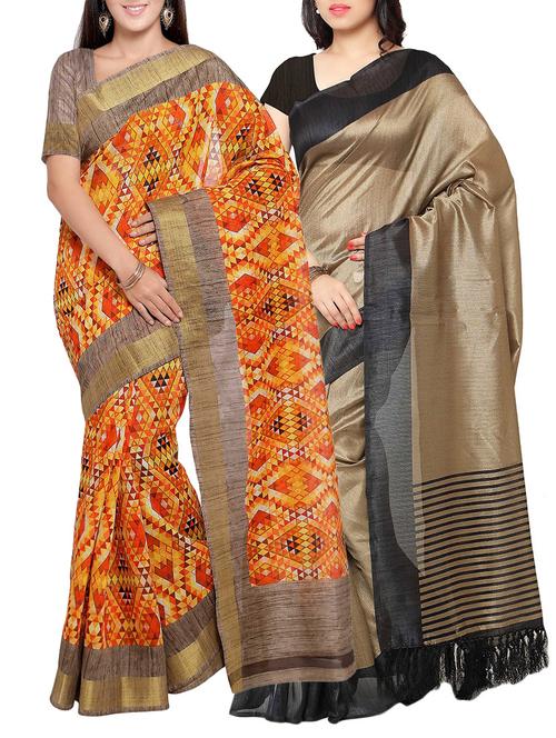 multi colored tussar silk combo saree with blouse - 14553886 - Very Small Image - 1