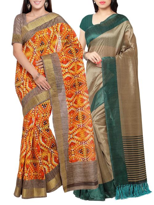 multi colored tussar silk combo saree with blouse - 14553887 - Very Small Image - 1