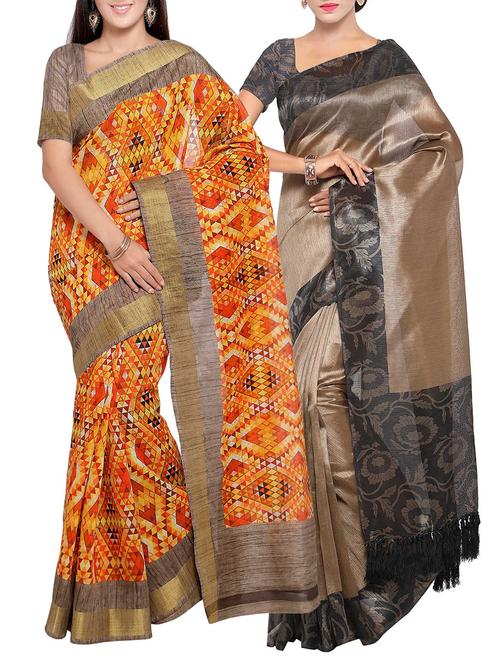 multi colored tussar silk combo saree with blouse - 14553893 - Very Small Image - 1
