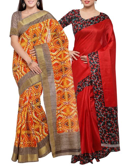 multi colored tussar silk combo saree with blouse - 14553910 - Very Small Image - 1